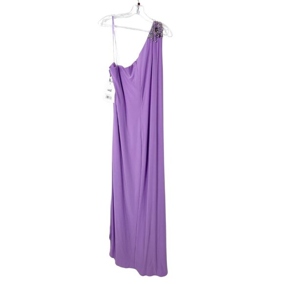 NWT Mac Duggal Beaded One Shoulder Draped Gown Violet 18W - Picture 5 of 8